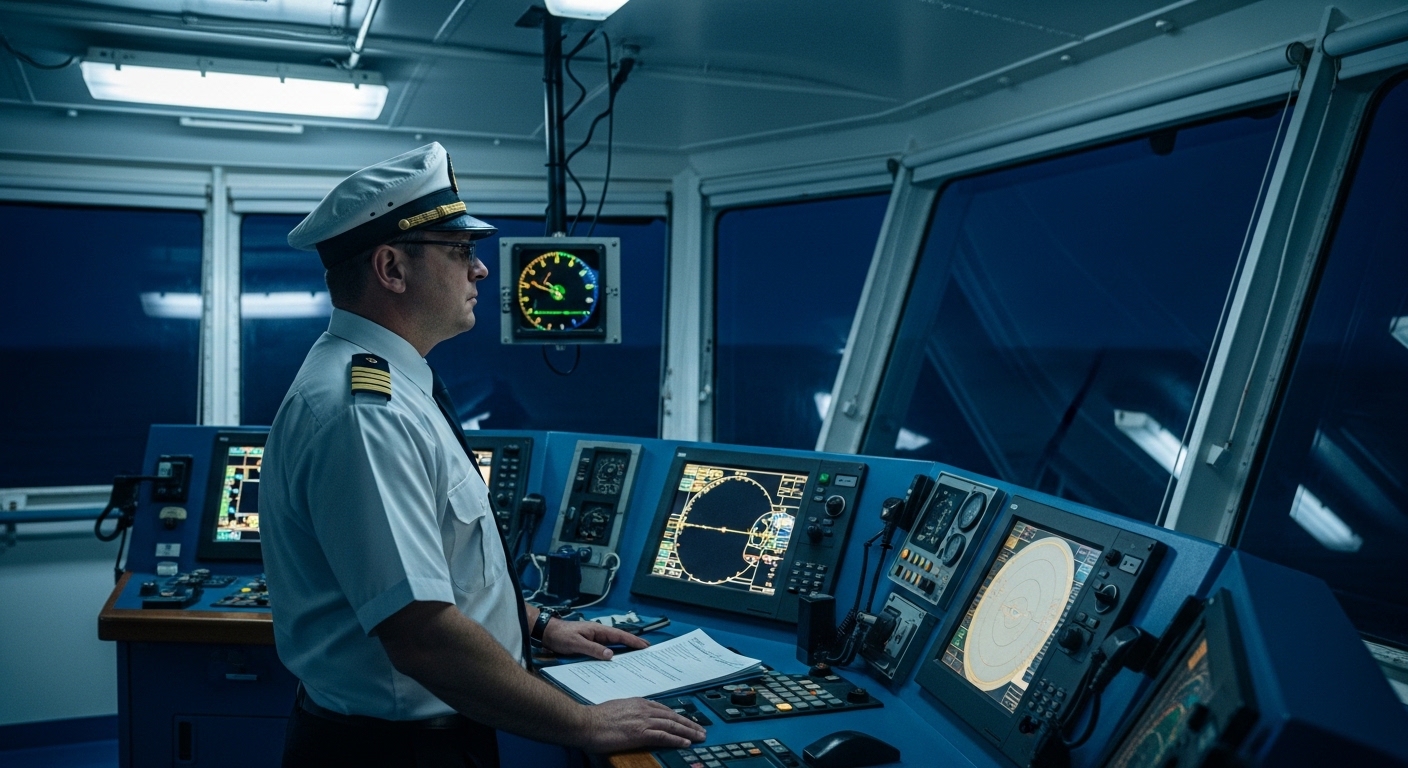 Capitan en puente de mando